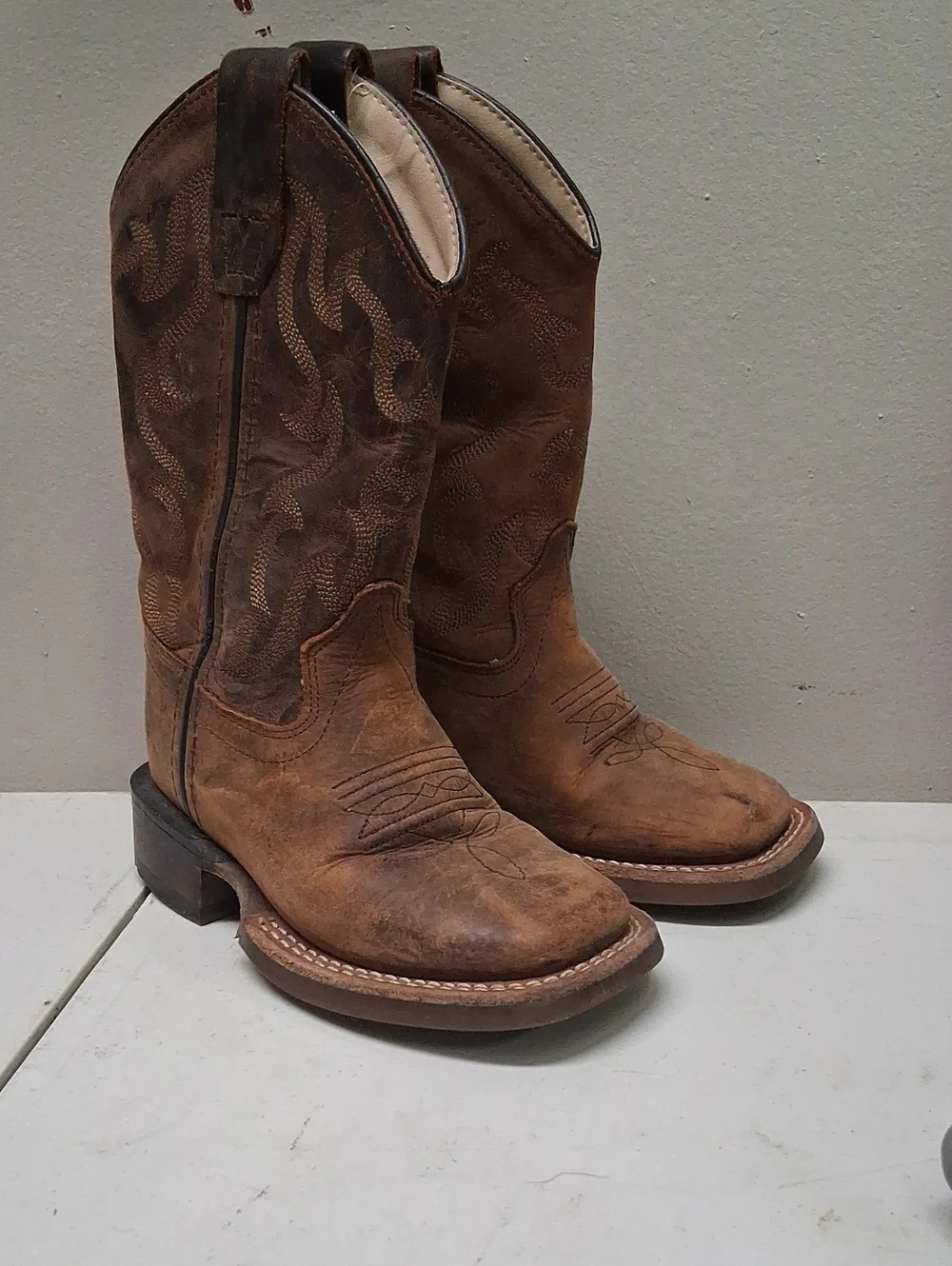 Old West Kids Tan/Brown Leather Western Cowboy Boots